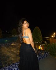 Tempting Actress Nikita Sharma in an electric blue printed bikini top with black sheer wrap photos 03