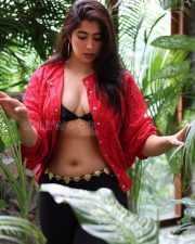 Tempting Nikita Sharma Cleavage in a Red Lace Shirt over Black Bralette Photos 01