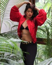 Tempting Nikita Sharma Cleavage in a Red Lace Shirt over Black Bralette Photos 02