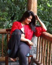 Tempting Nikita Sharma Cleavage in a Red Lace Shirt over Black Bralette Photos 04