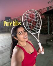 Tempting Nikita Sharma in a Red Racerback Sports Bra with a White Tennis Skirt Pictures 03