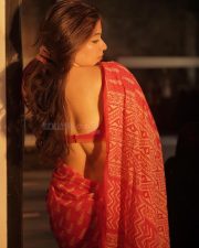 Voluptuous TV Actress Nikita Sharma in a Red Printed Saree with Matching Busty Blouse Pictures 01