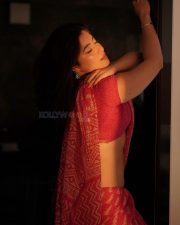 Voluptuous TV Actress Nikita Sharma in a Red Printed Saree with Matching Busty Blouse Pictures 09