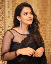 Beautiful Aparna Das in a Black Crystal Saree with Transparent Sleeveless Blouse Pictures 02