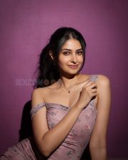 Charming Actress Manasa Varanasi in a Pink Floral Off shoulder Dress Photos 01