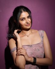 Charming Actress Manasa Varanasi in a Pink Floral Off shoulder Dress Photos 02