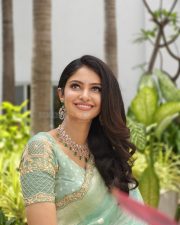Couple Friendly Heroine Manasa Varanasi in a Sky Blue Tissue Silk Saree with a Matching Embellished Embroidered Blouse Pictures 02