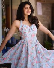 Enchanting Actress Manasa Varanasi in a Blue Floral Halter Midi Dress Photos 06