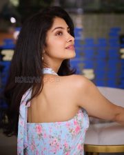Enchanting Actress Manasa Varanasi in a Blue Floral Halter Midi Dress Photos 08