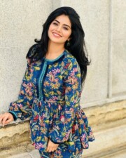 Stylish Megha Shetty in a Floral Printed Kurti Photos 08