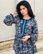 Stylish Megha Shetty in a Floral Printed Kurti Photos 09