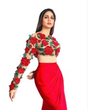 Beautiful Lavanya Tripathi in a Red Rose Crop Top with Red Skirt Pictures 03