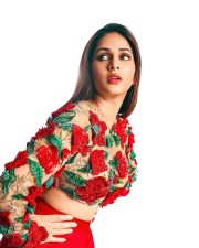 Beautiful Lavanya Tripathi in a Red Rose Crop Top with Red Skirt Pictures 04