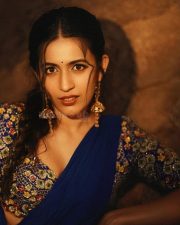 Beautiful Niharika Konidela in a Designer Blue Saree with an Embroidered Blouse Photos 01