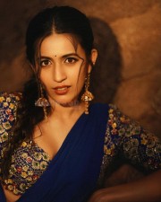 Beautiful Niharika Konidela in a Designer Blue Saree with an Embroidered Blouse Photos 01