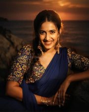 Beautiful Niharika Konidela in a Designer Blue Saree with an Embroidered Blouse Photos 05 Beautiful Niharika Konidela in a Designer Blue Saree with an Embroidered Blouse Photos 05