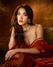 Actress Medha Shankr in a Traditional Orange Lehenga with Gold Floral Embroidery Photos 01