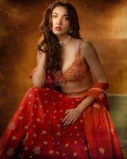 Actress Medha Shankr in a Traditional Orange Lehenga with Gold Floral Embroidery Photos 03
