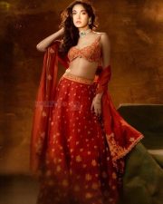 Actress Medha Shankr in a Traditional Orange Lehenga with Gold Floral Embroidery Photos 04