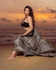 Bold Shama Sikander in a Black Beach Bikini and Printed Skirt Photoshoot Pictures 01