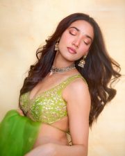 Ginny Wedss Sunny 2 Actress Medha Shankr in a Vibrant Parrot Green Lehenga Skirt with an Embellished Bralette Blouse Pictures 04