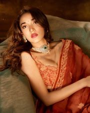 Sexy Medha Shankr in a Traditional Gold Floral Embroidered Orange Lehenga Pictures 01