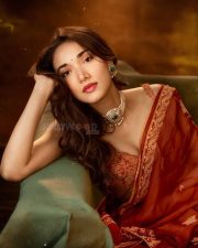 Sexy Medha Shankr in a Traditional Gold Floral Embroidered Orange Lehenga Pictures 02