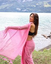 Sexy Shama Sikandar Cleavage in a Pink Saree with a Black Sleeveless Blouse Pictures 01