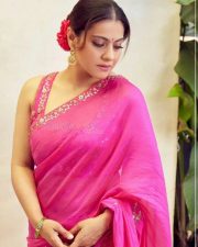 Actress Kajol Devgn in an Embroidered Border Georgette Saree Photos 02