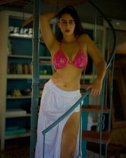 Alluring Megha Shukla in a Pink Triangle Bikini Top with a Sheer White Thigh Slit Skirt Photos 06