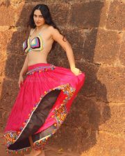 Beautiful Indian Actress Megha Shukla Navel in a Crochet Bralette Lehenga Pictures 01