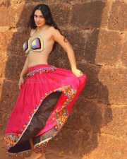 Beautiful Indian Actress Megha Shukla Navel in a Crochet Bralette Lehenga Pictures 01