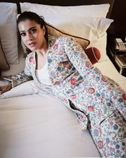 Bollywood Actress Kajol in an Ivory Floral Pant Suit Photos 02