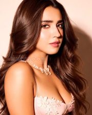 Captivating Actress Roshni Walia in a Pink Floral Embroidered Bustier Dress Photos 01