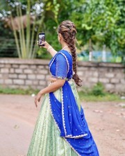 Chaitra Vasudevan in a Blue Half Saree Photoshoot Pictures 05
