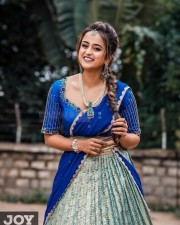 Chaitra Vasudevan in a Blue Half Saree Photoshoot Pictures 07