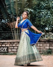 Chaitra Vasudevan in a Blue Half Saree Photoshoot Pictures 08