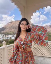 Charming Actress Yesha Sagar in a Turquoise Paisley Crop Tie Top Photos 01