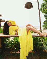 Dazzling Actress Roshni Walia in a lime yellow cropped blazer with plunging neckline photos 06