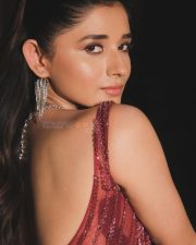 Enigmatic Actress Kanika Mann in a Burgundy Saree With Beaded Fringe Blouse Photos 01