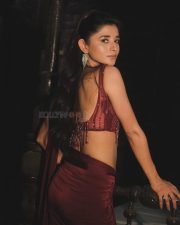 Enigmatic Actress Kanika Mann in a Burgundy Saree With Beaded Fringe Blouse Photos 02