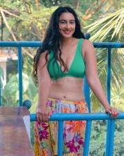Hot Megha Shukla in a Green Bra and Colorful Floral Skirt Pictures 02