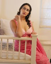 Hot Megha Shukla in a Pink Floral Saree with a Sleeveless Cleavage Blouse Photos 01