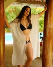 Seductive Megha Shukla in a Black Two Piece Lingerie Bikini with a White Shrug Photos 02