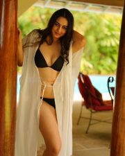 Seductive Megha Shukla in a Black Two Piece Lingerie Bikini with a White Shrug Photos 03