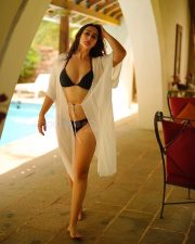 Seductive Megha Shukla in a Black Two Piece Lingerie Bikini with a White Shrug Photos 04