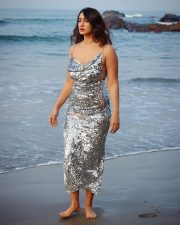 Sensual Megha Shukla in a Silver Sequined Dress with a Cowl Neckline Photos 02