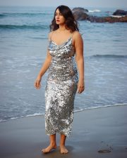 Sensual Megha Shukla in a Silver Sequined Dress with a Cowl Neckline Photos 02