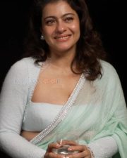 Two Much with Kajol and Twinkle Host Kajol Devgan in a Powder Blue Satin Saree with a Matching Full Sleeved Blouse Photos 03