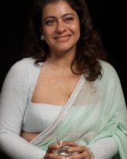 Two Much with Kajol and Twinkle Host Kajol Devgan in a Powder Blue Satin Saree with a Matching Full Sleeved Blouse Photos 03